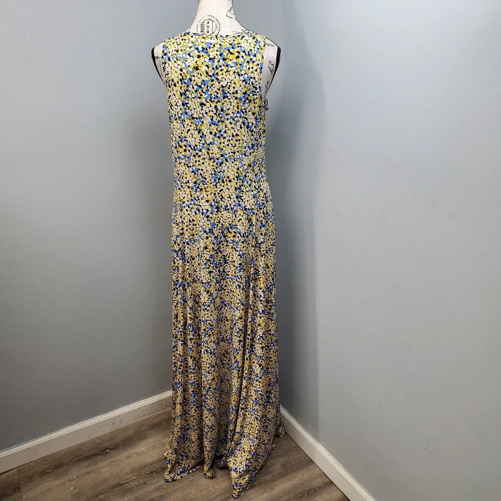 Michael Kors Maxi Dress Womens M Multi Floral Sleeveless Scoop Neck High Slit
